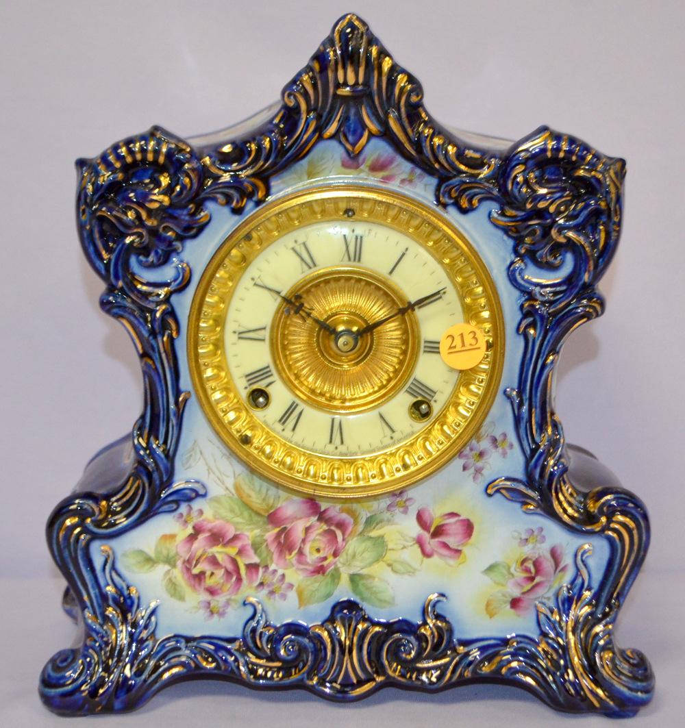 Antique Ansonia (Wam Pum) Porcelain Mantle Clock