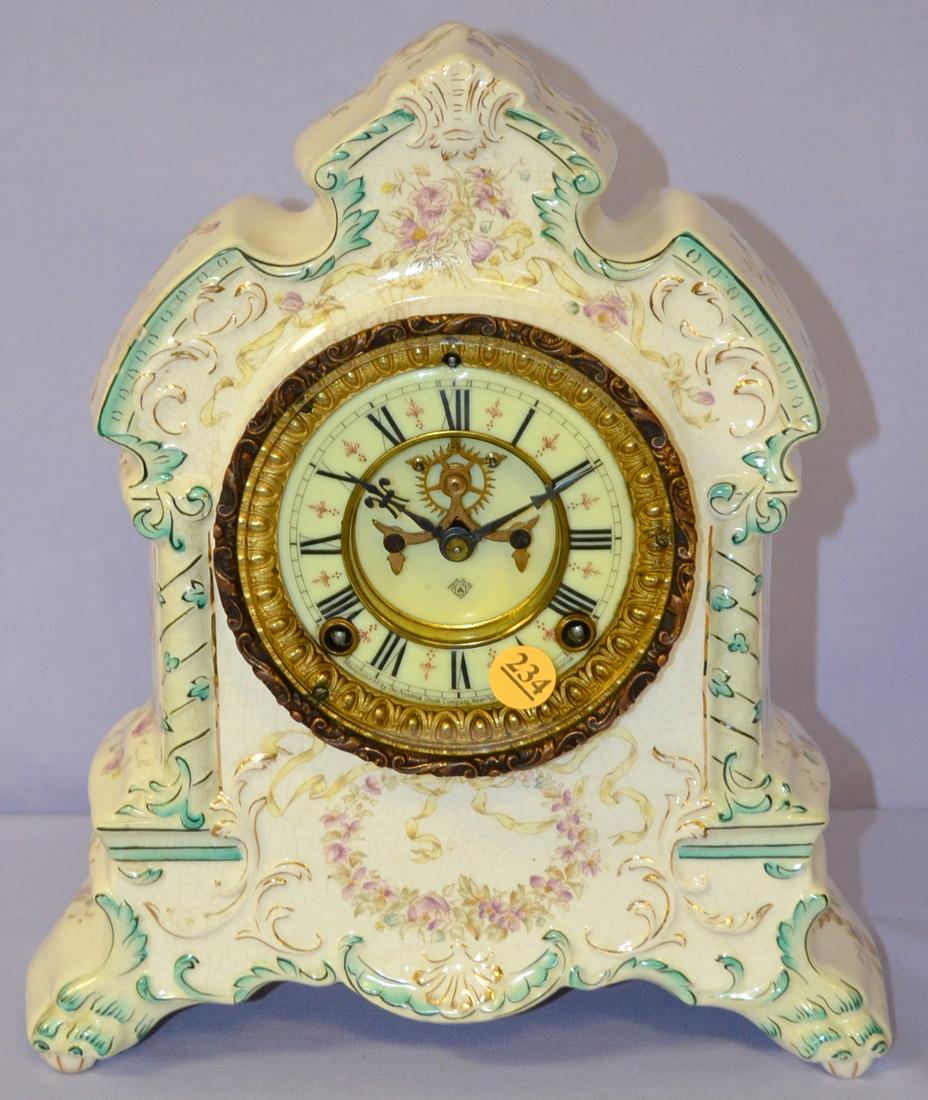 Antique Ansonia Porcelain Mantle Clock