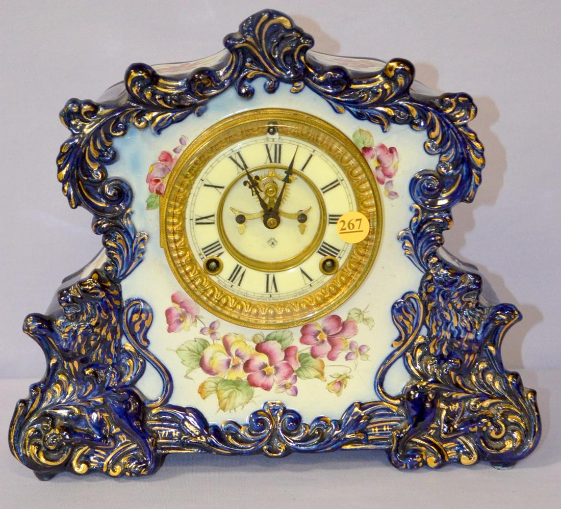 Antique Ansonia (Reporter) Porcelain Mantle Clock