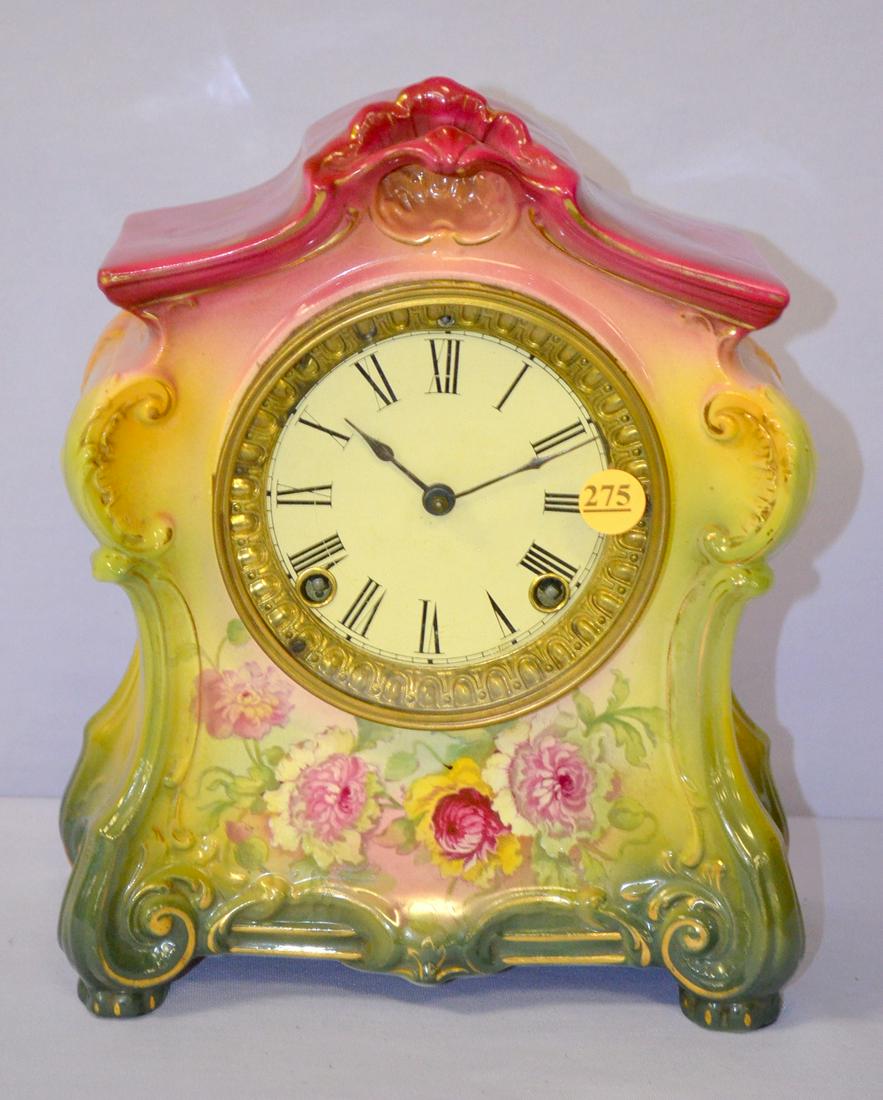 Antique Ansonia (La Fontaine) Porcelain Mantle Clock