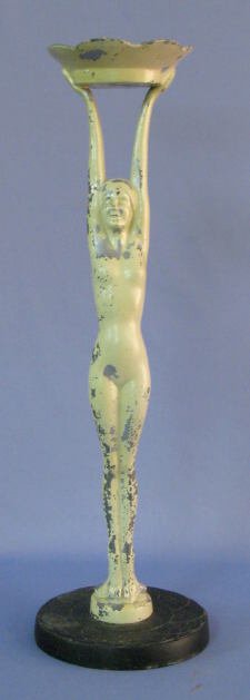 Frankart Nude Ash Tray Stand: Frankart Nude Ash Tray Stand: she is painted white and holds the ashtray cup over her head. It is marked on the base. (The white paint is flaking away. There is no ashtray for it.) 23 1/2" tall All it