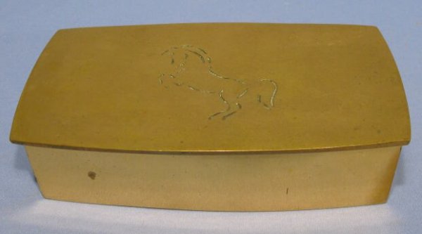 Gilt Bronze Box Designed by Wah Ming Chang: Gilt Bronze Box Designed by Wah Ming Chang: made by the Bronze Originals Co. of California. Mr. Wang is the designer of this 2 section box. The removable lid has a horse emblem on it. (The finish on t