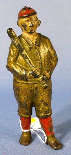 A.C. Williams Baseball Player C.I. Penny Bank : Cast Iron Baseball Player Penny Bank by A.C. Williams (The paint is original and has quite a bit of wear and chipping.) 5 3/4" tall All items sell As Is, Where Is, no guarantees of any kind. We accept
