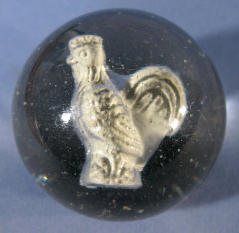 Sulphide Marble w/ a Standing Chicken: Sulphide Marble w/ a Standing Chicken: has a single pontil. The figure is crisp and clear. (There are only very minor, barely noticeable abrasions. It is so clean and there are tape marks over the pon