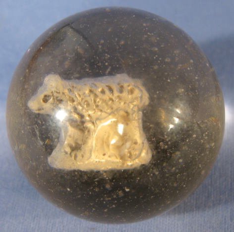 Sulphide Marble w/ a Bear: Sulphide Marble w/ a Bear: has a single pontil. The figure is nearly encased in an air pocket. (It has never been ground and has only a very few small abrasion and rub marks from contacting something.