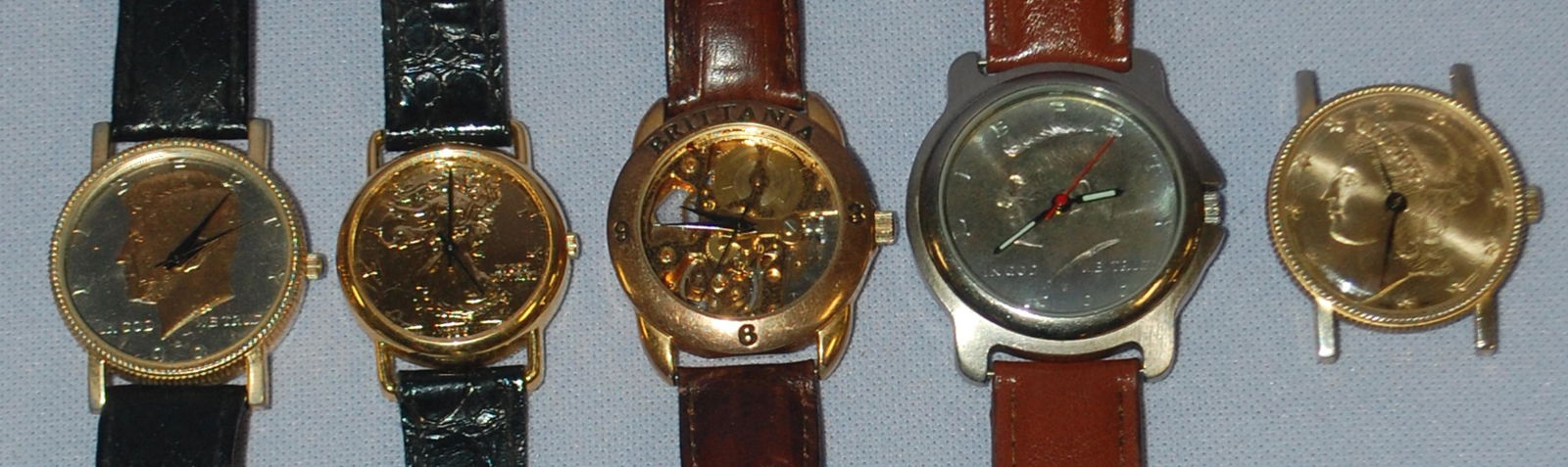 4 Coin Related Pocket Watches & a Skeleton Pocket Watch (1 of 2)
