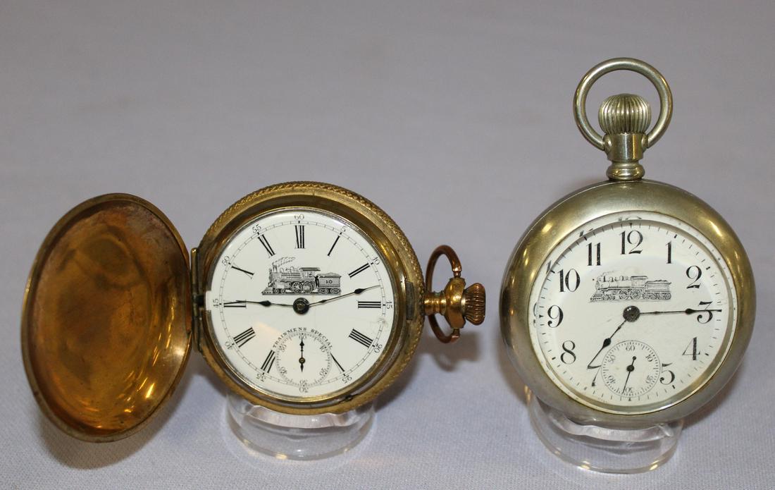 2 Pocket Watches with Rail Road Engines on Dial (1 of 6)