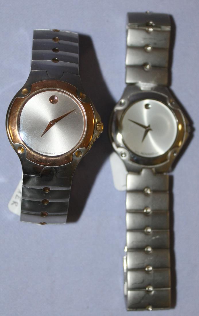 2 Movado Wrist Watches: 2 Movado Wrist Watches. Both quartz- not tested. **All watches are sold as is- where is and are untested unless otherwise noted. Please see pictures to determine condition. All sales are final.