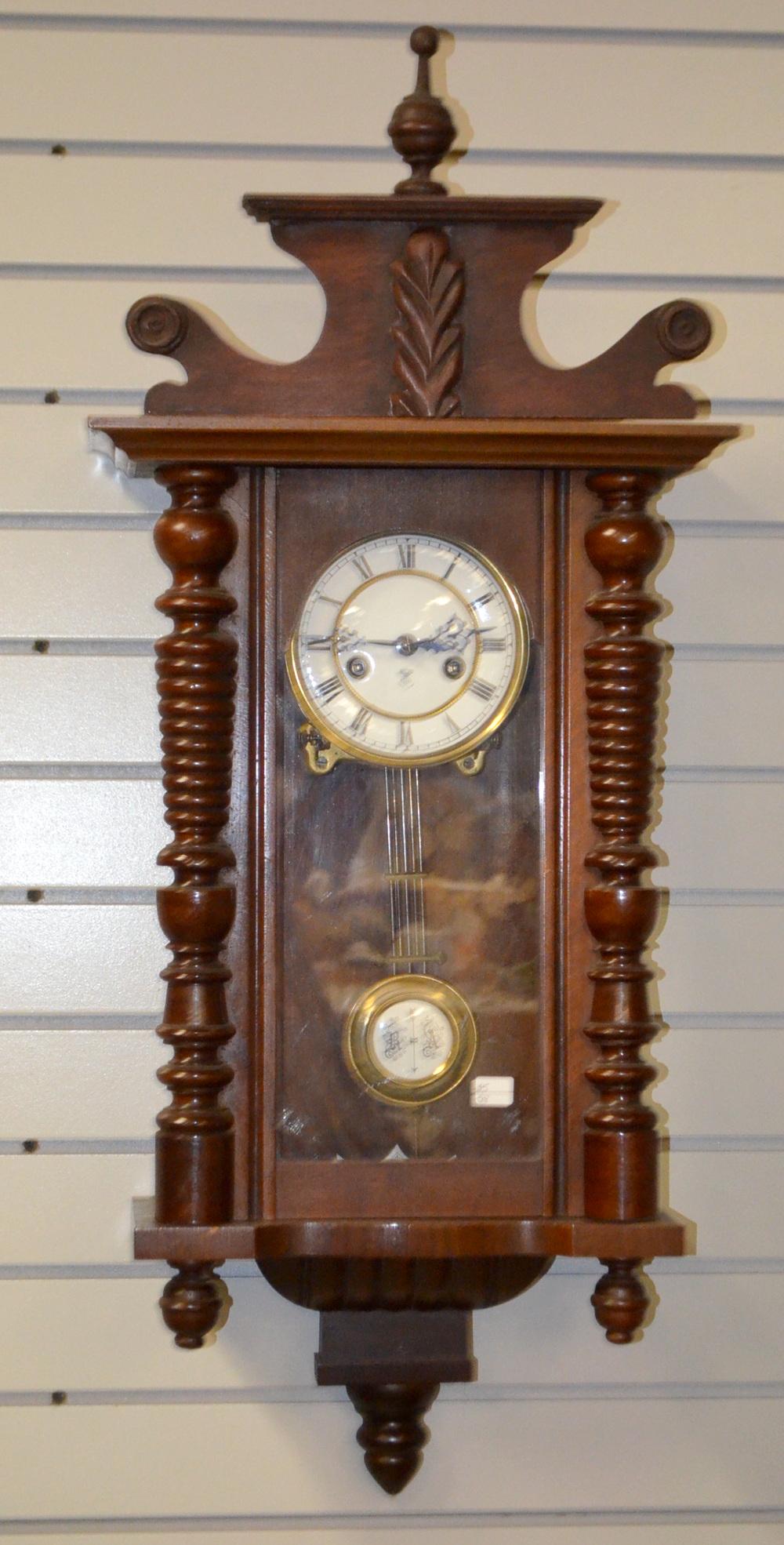 Antique Gustav Becker Vienna Wall Regulator Clock: Antique Gustav Becker Vienna Wall Regulator Clock: signed porcelain dial, signed T&S movement, walnut case 34" x 14 1/2"