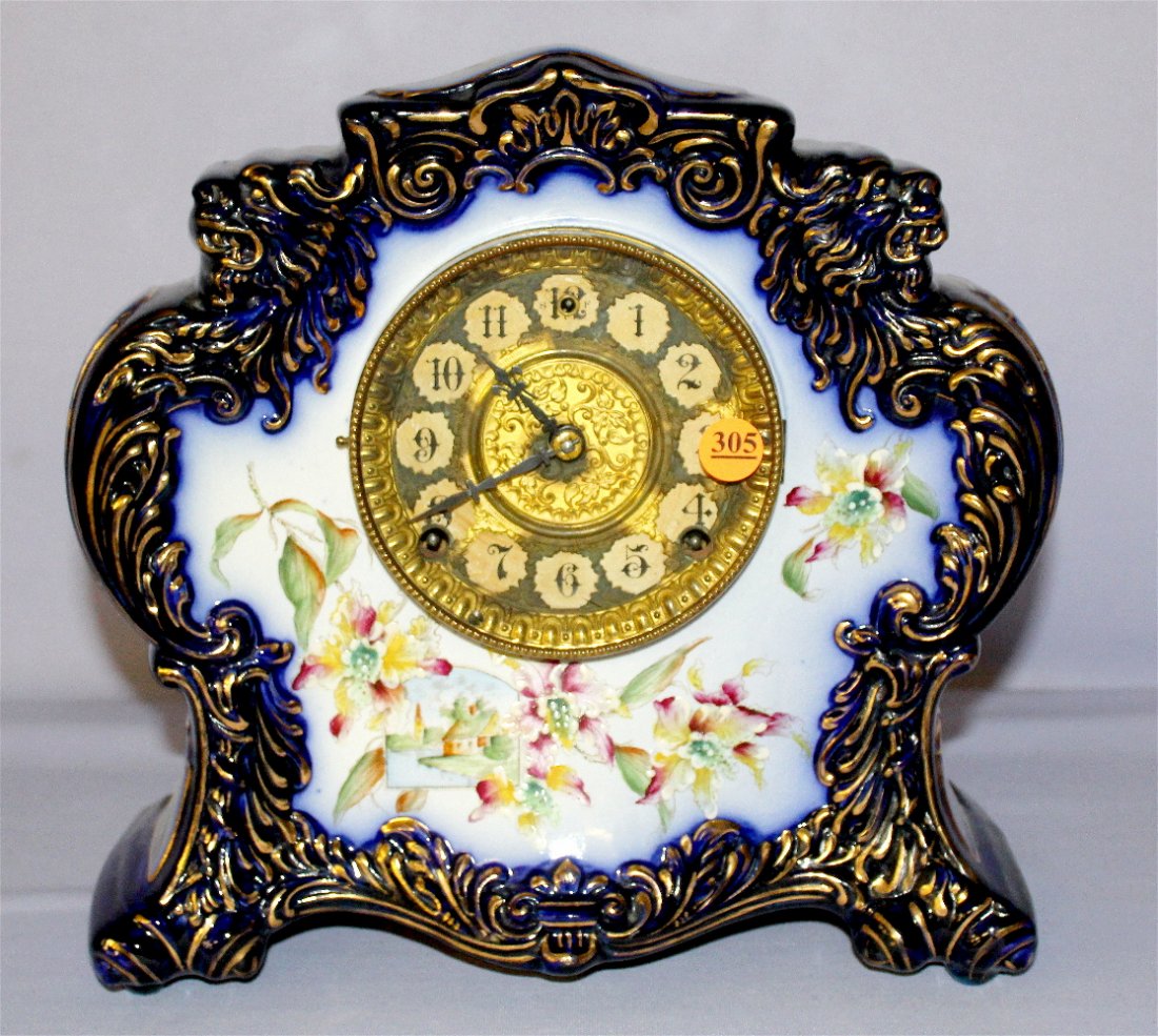 Antique Porcelain #411 Kobalt Mantel Clock
