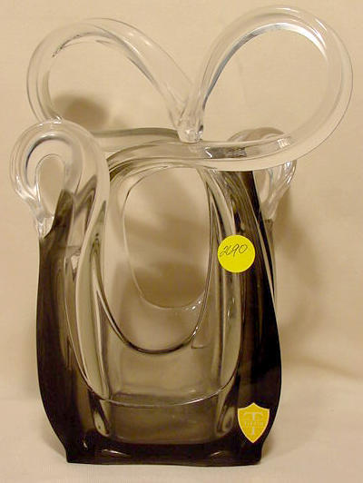 Tiffin Free Form Art Glass Vase Smoke to Clear NR
