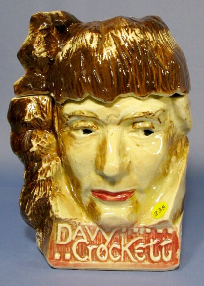 McCoy Davy Crockett Cookie Jar: McCoy Davy Crockett Cookie Jar: marked USA. (Stained and crazed. There is a chip under the lid and above the right eye brow.) 10" All items sell As Is, Where Is, no guarantees of any kind. We accept M