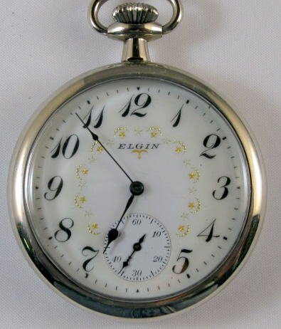 Elgin 7J 16S Philadelphia Case Pocket Watch: Elgin 7J 16S Philadelphia Case Pocket Watch: open face, no.14182830. In a white Philadelphia case no.273373. the semi fancy dial looks good. (The case is fairly clean with some light scratches.) 1 7/8