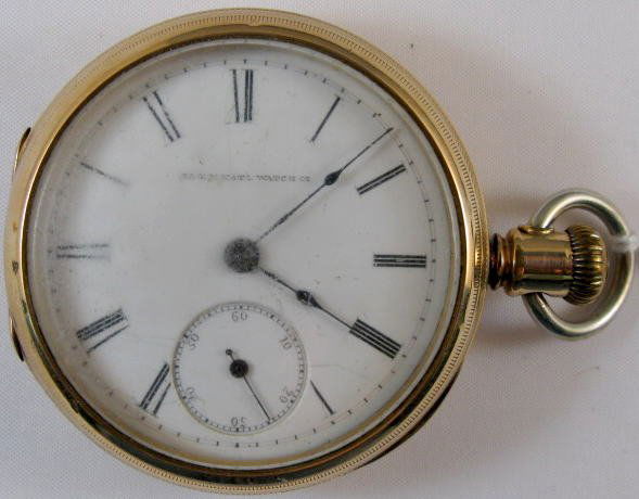 Elgin Natl. 15J 18S Pocket Watch: Elgin Natl. 15J 18S Pocket Watch. No.904891. In a yellow gold filled case with engraved dust cover no.54134. (The dial and crystal are rough. The bird engraved case is slightly buffed.) 2 1/8"w and ru