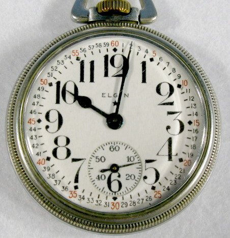 Elgin 17J 16S Grade 616 Pocket Watch: Elgin 17J 16S Grade 616 Pocket Watch. In a white Keystone base metal case no.907787. (The case is heavily worn.) 1 15/16"w and running. All items sell As Is, Where Is, no guarantees of any kind. We ac