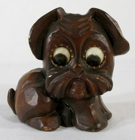 German Key Wind Eye Dial Puppy Clock: German Key Wind Eye Dial Puppy Clock: fixed key movement and made of molded composition. (Not running, wound tight.) 4 3/4" tall All items sell As Is, Where Is, no guarantees of any kind. We accept Ma