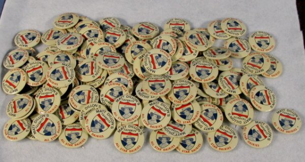 Group of All Star Dairies Pinback Buttons: Group of Pinback Buttons: Matt Dillon's Favorite "All Star Dairies". 118 All Star Dairies. (Several with pinback missing.) All items sell As Is, Where Is, no guarantees of any kind. We accept Masterca