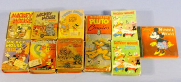 Group of 10 Walt Disney Books, 1930's-1968: Group of 10 Walt Disney Books: 1.) 1935 "Mickey Mouse Bad Bandit" Big Little Book (Binding is detached.) 2.) 1942 "Mickey Mouse Magic Lamp" Better Little Book 3.) 1941 "Mickey Mouse on Sky Island" Bet