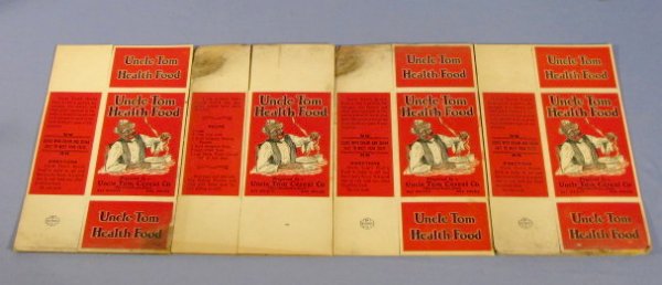 4 Uncle Tom Health Food Cereal Boxes: 4 Uncle Tom Health Food Cereal Boxes: 1# box flats, Marshalltown, Iowa, colorful litho. (Mildew) 11" All items sell As Is, Where Is, no guarantees of any kind. We accept Mastercard & Visa, no paypal, 