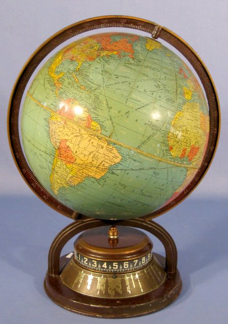REPLOGLE Globes Inc. Tape Measure Clock: REPLOGlE Globes Inc. Tape Measure Clock: with world timelines, papier mache globe colored litho. (The book is missing.) 16" x 12" All items sell As Is, Where Is, no guarantees of any kind. We accept M