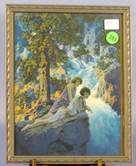 1930 Maxfield Parrish Waterfall Print: 1930 Maxfield Parrish Waterfall Print: original frame, Reliance label on the back. 8" x 10" All items sell As Is, Where Is, no guarantees of any kind. We accept Mastercard & Visa, no paypal, no person