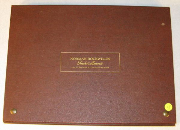 Franklin Mint, Norman Rockwell Sterling Ingots: Franklin Mint, Norman Rockwell Sterling Ingots: the set of 10 pieces- Fondest Memories Series weight 1500 grains each for a weight of 31.25 troy ounces. In its large folder, circa 1973. All proofs, 2