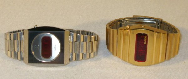 2 Rado Digital Wrist Watches: 2 Rado Digital Wrist Watches: 1.) Diastar 85, stainless steel, case numbered 4190051. 2.) Base metal case numbered 13330. Neither opened or tested. These are estate watches that have been stored for u
