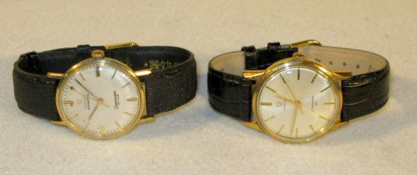 2 Seamaster Wrist Watches, Omega & Deville: 2 Seamaster Wrist Watches: 1.) Seamaster 30, 17J, 286, no.20176129 movement. Stem wind, stainless steel and base case with silver dial and gold features. Running at this time. 2.) Seamaster Deville, u
