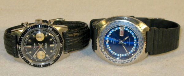 Stellaris & Clebar Wrist Watches: Stellaris & Clebar Wrist Watches: 1.) The Stellaris Quartz Transistorized is stainless steel. Blue and white dial with silver hands and markers, day and date at the 3. Also with a rotating bezel. Not