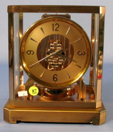 Atomas Jaeger Le Coultre Turler Clock: Atomas Jaeger Le Coultre Turler Clock: #10927 on movement, copper patina. Running at this time. (The patina is worn on the base.) 9 1/4" t x 8 1/4" w All items sell As Is, Where Is, no guarantees of a