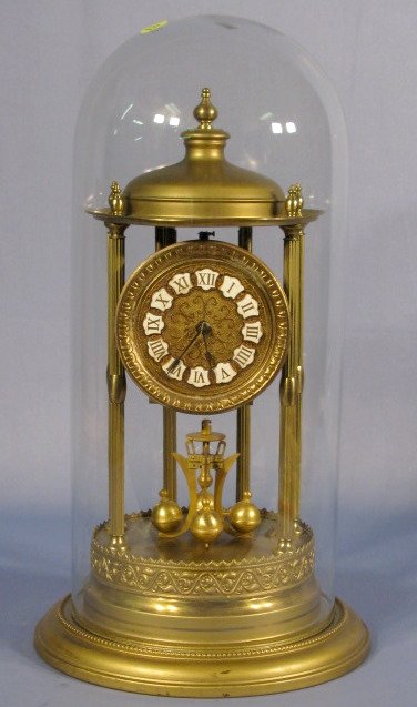 G. Borgfeldt German 6 Column Dome Anniv. Clock: G. Borgfeldt German 6 Column Dome Anniversary Clock: cartouche numerals, brass finish. 17 1/2" with glass dome All items sell As Is, Where Is, no guarantees of any kind. We accept Mastercard & Visa, n