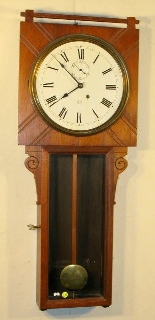 Seth Thomas Spring Wound Wall Regulator: Seth Thomas Spring Wound Wall Regulator: walnut case, time only, seconds bit, pendulum, 11" dial. Not tested. 38" x 15" All items sell As Is, Where Is, no guarantees of any kind. We accept Mastercard