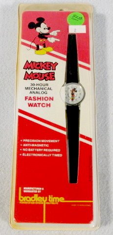 Bradley Mickey Mouse Wrist Watch in Package: Bradley Mickey Mouse Wrist Watch in Package: described as 30 Hour Mechanical Analog Fashion Watch. Not opened and tested. Never used. All items sell As Is, Where Is, no guarantees of any kind. We acce