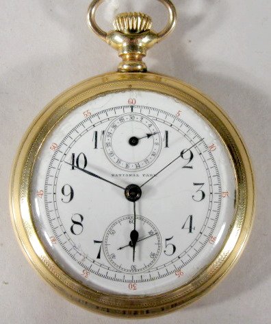 National Park Timer 17J 16S Pocket Watch: National Park Timer 17J 16S Pocket Watch: open face Dueber special engraved case. (Dial hairlines.) 2 1/8" wide and running at this time. All items sell As Is, Where Is, no guarantees of any kind. We 