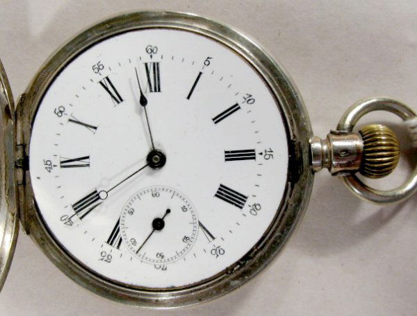 Diogene Paris 15J 16S HC Pocket Watch: Diogene Paris 15J 16S Pocket Watch: 1889, lever set, .800 fine silver engraved hunting case. (No bezel.) 2" wide and running at this time. All items sell As Is, Where Is, no guarantees of any kind. We