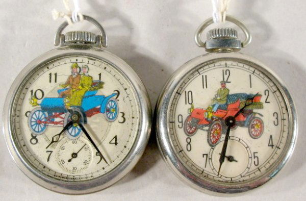 2 Westclox Automobile 16S Pocket Watches: 2 Westclox Automobile 16S Pocket Watches: by Roy Ehrhardt. 1.) Edison 1903, engraved on back. 2.) Ford 1903, engraved on back. All items sell As Is, Where Is, no guarantees of any kind. We accept Mast