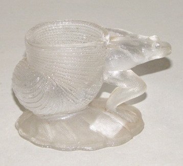 Figural Glass Frog & Snail Toothpick Holder: Figural Glass Frog & Snail Toothpick Holder: with stippled finish. The frog is posed to look as if he is pulling the snails shell. Circa late 19th century. No condition problems. 2 1/2" t x 4" l All i