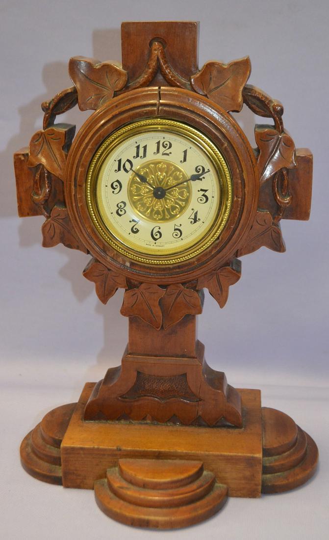 Antique Carved Religious Cross Mantel Clock (1 of 5)
