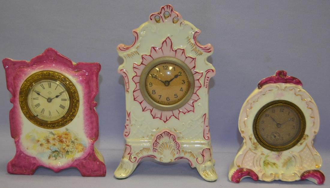 Lot of 3 Mini Porcelain Mantel Clock (1 of 4)