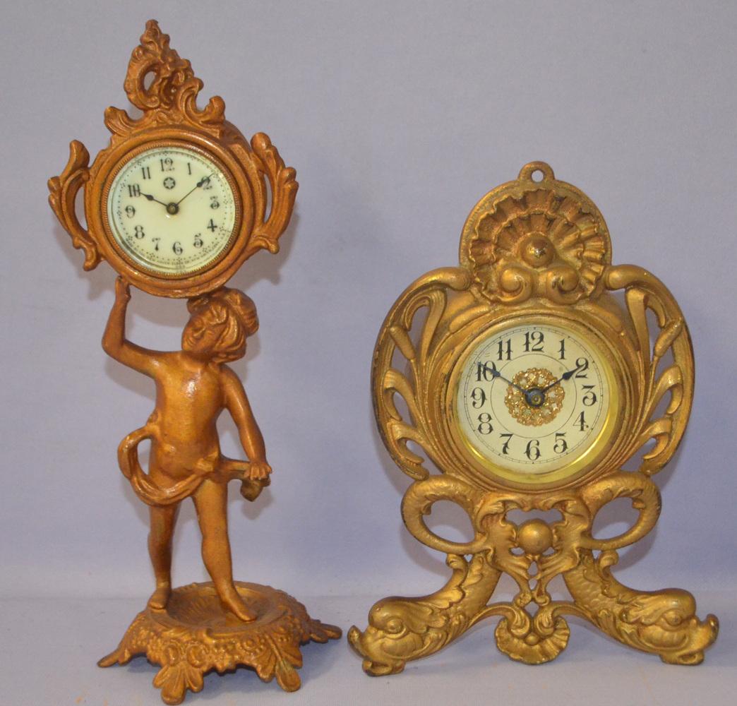 Lot of 2 Novelty Metal Mantle Clocks (1 of 5)