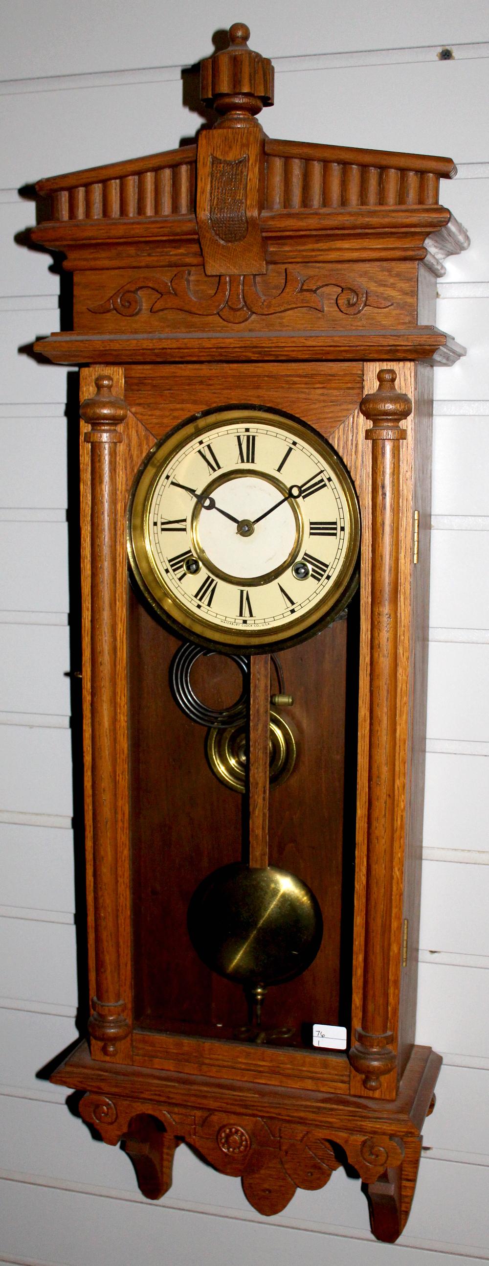 Waterbury "Halifax" Carved Oak Wall Clock (1 of 6)