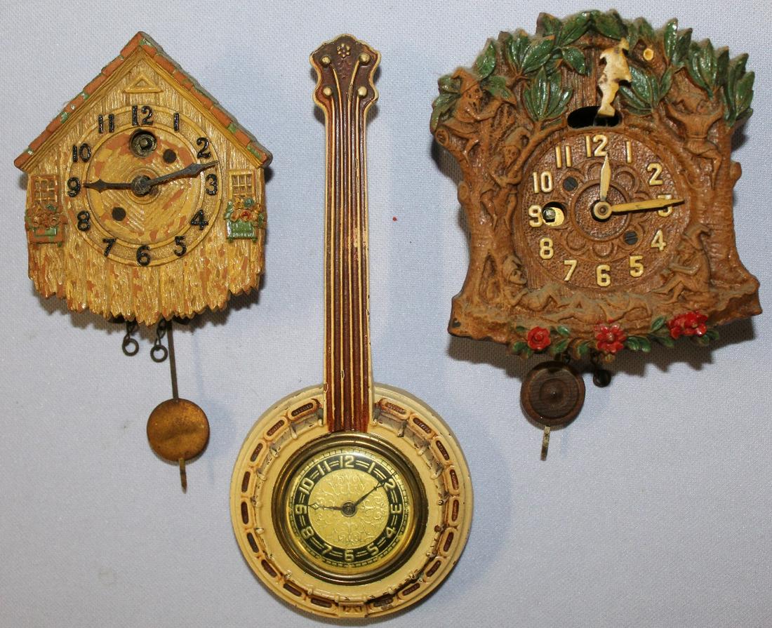 Lot of 3 Pendulettes & Lux Banjo Wall Clocks (1 of 7)