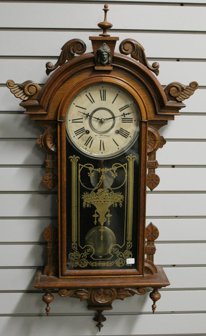 Antique Gilbert Columbia Carved Oak Wall Clock (1 of 3)