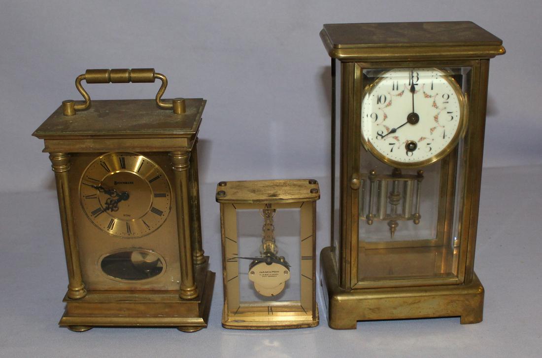Lot of 3 Brass Case Mantle & Desk Clocks (1 of 8)