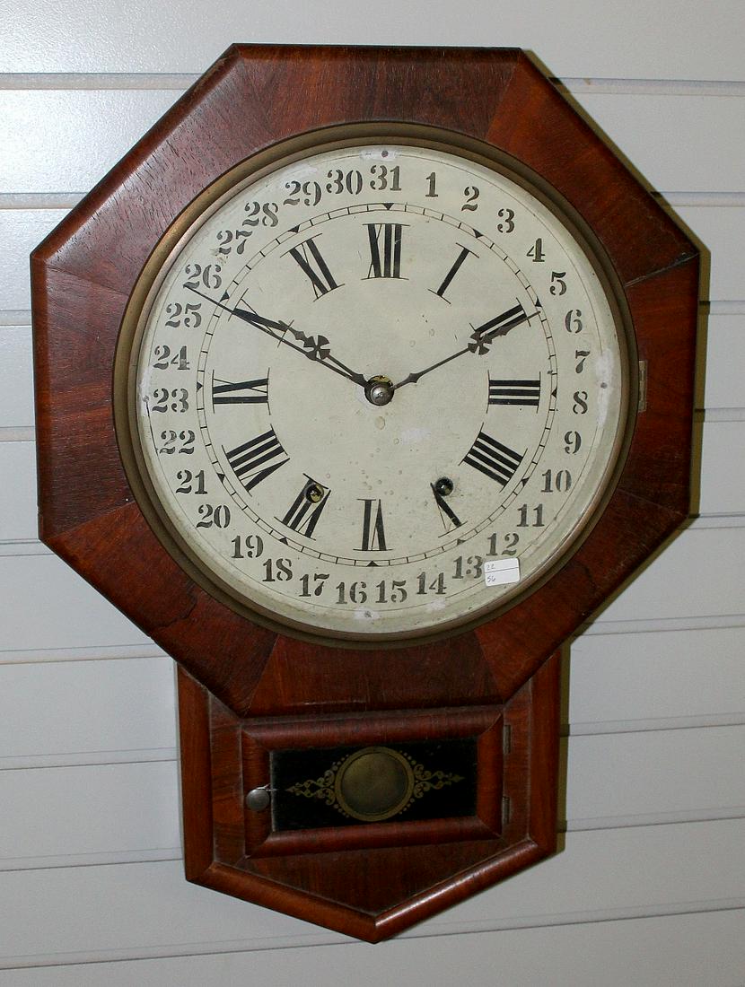 Antique New Haven Octagon Drop Calendar Clock (1 of 3)