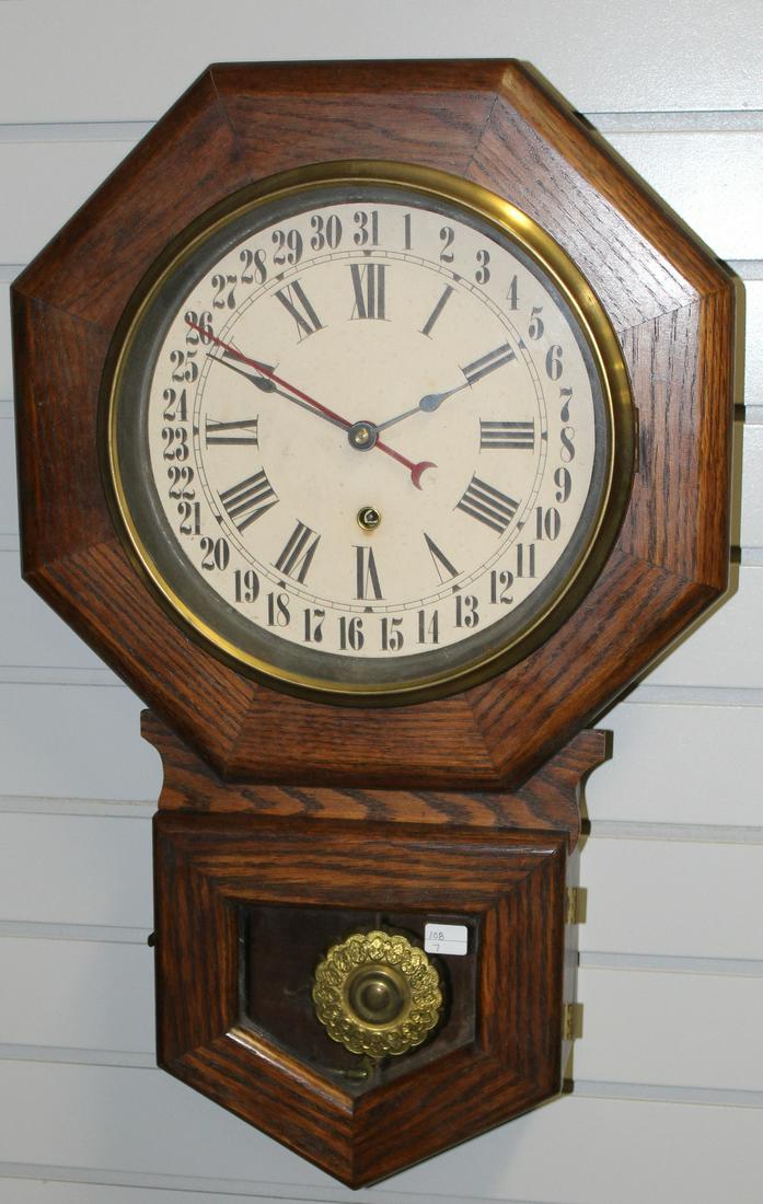 Antique Sessions Octagon Drop Calendar Clock (1 of 3)