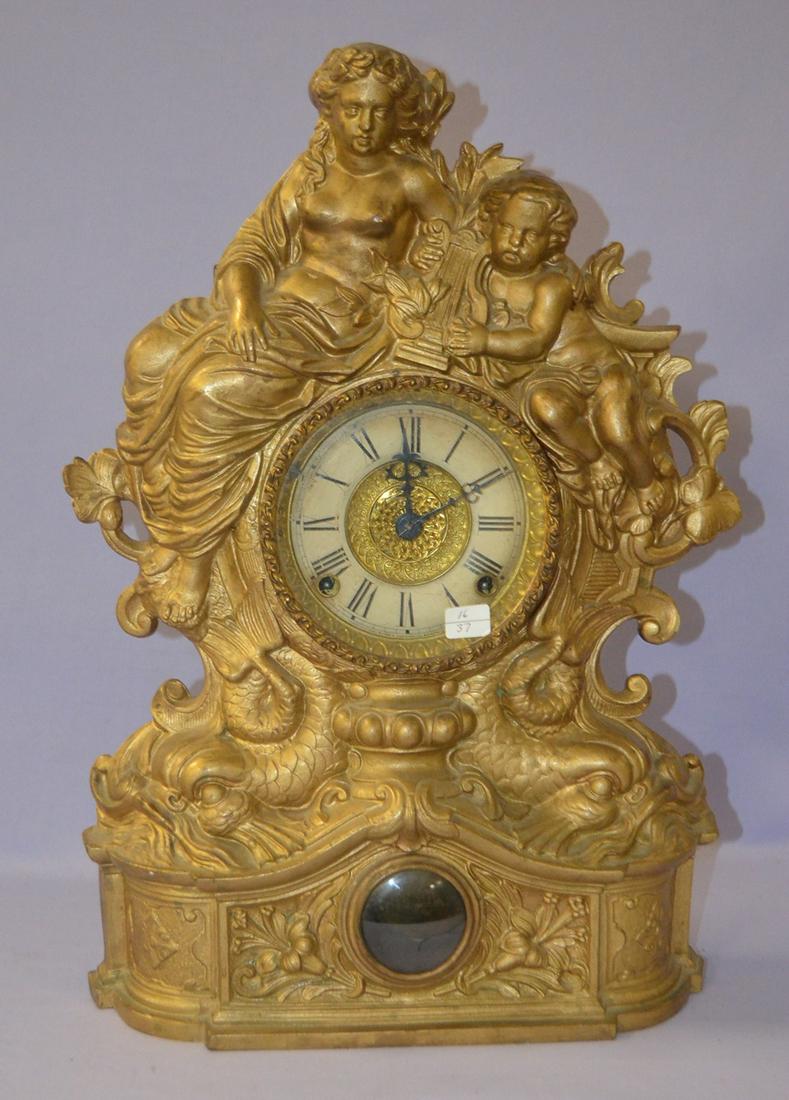 Ingraham Figural Metal Front Mantle Clock (1 of 7)
