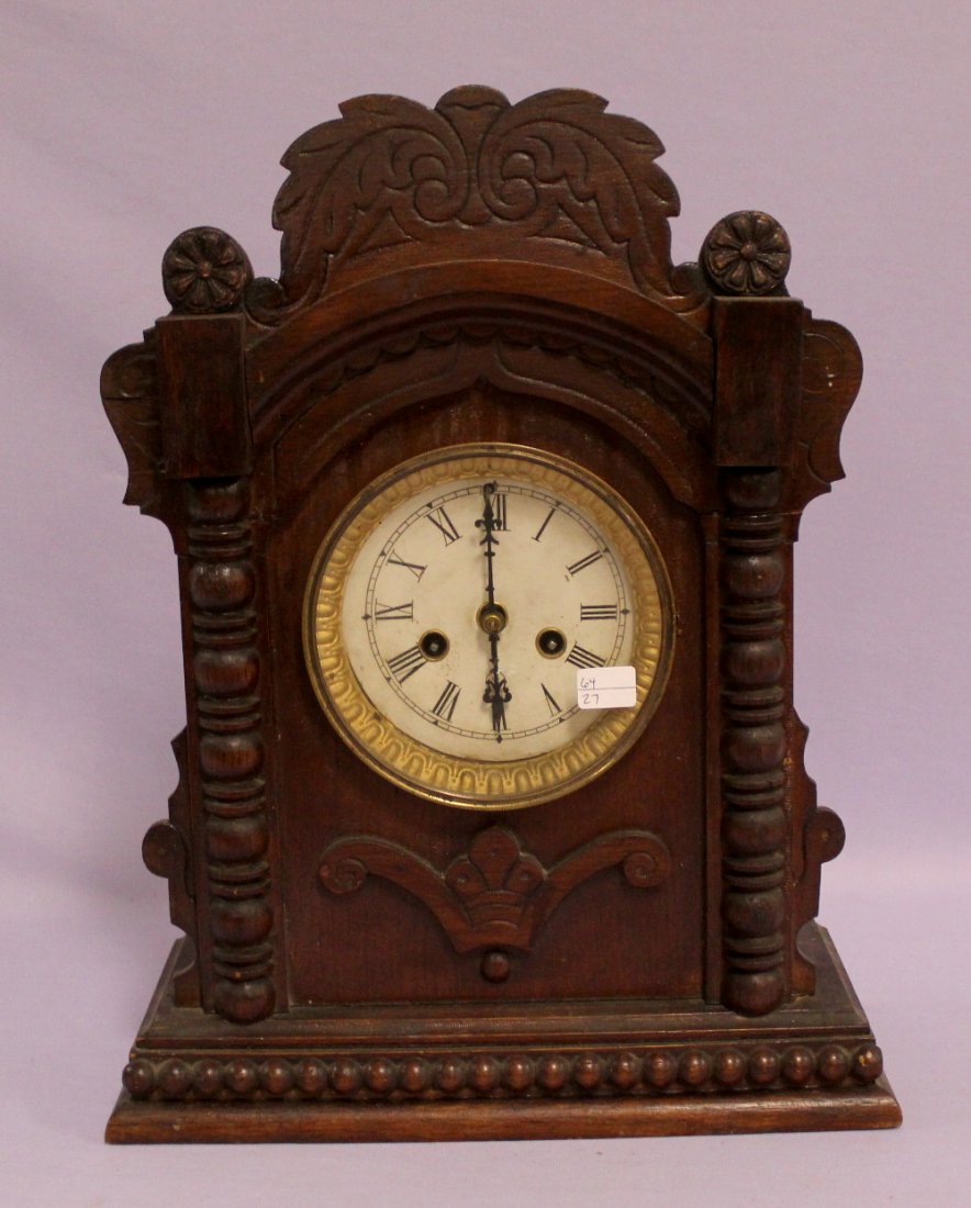 Waterbury "VINE" Carved Oak Cabinet Clock (1 of 5)