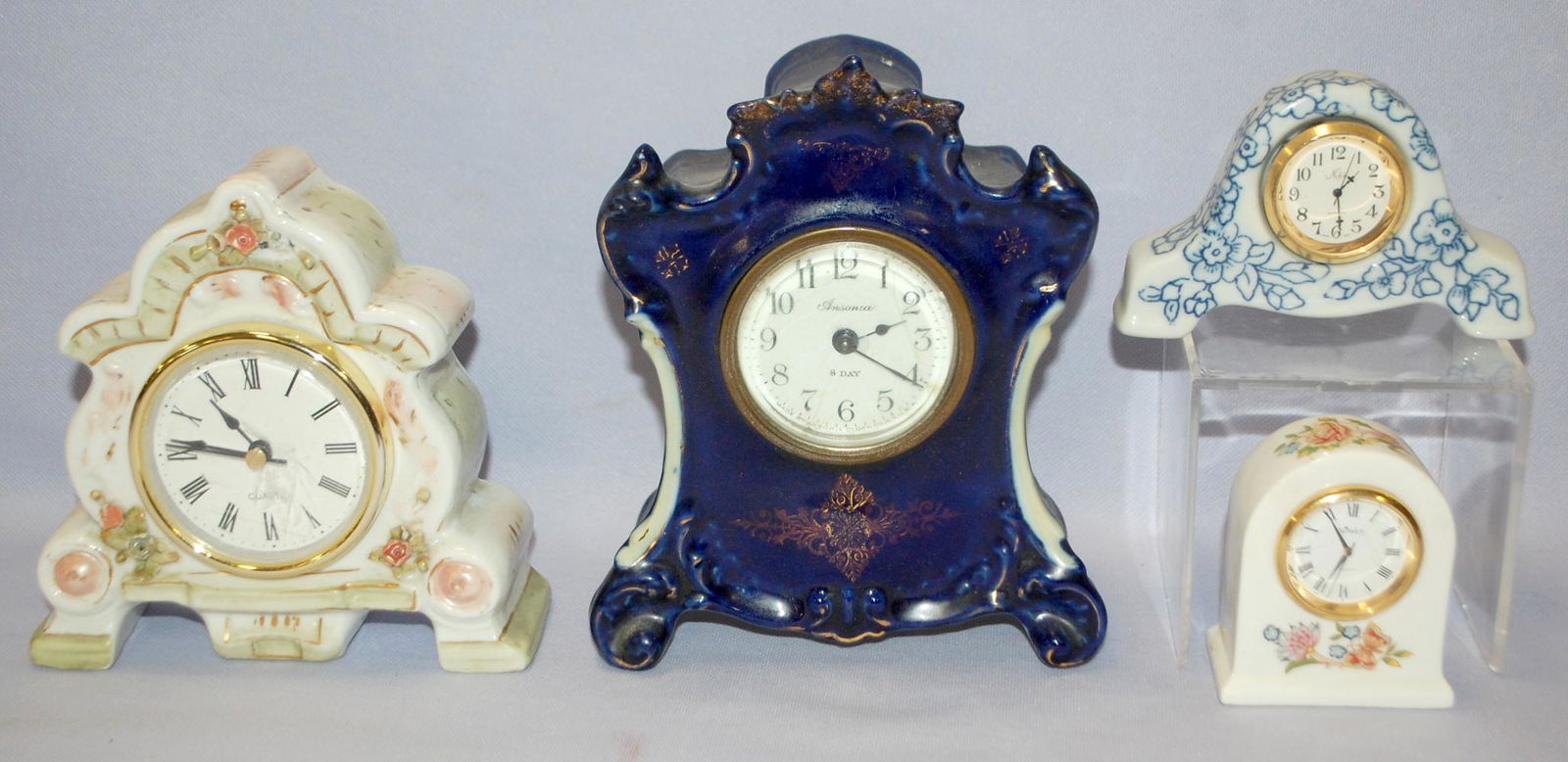 Lot of 4 2 Porcelain & 2 China Mantle Clocks (1 of 7)