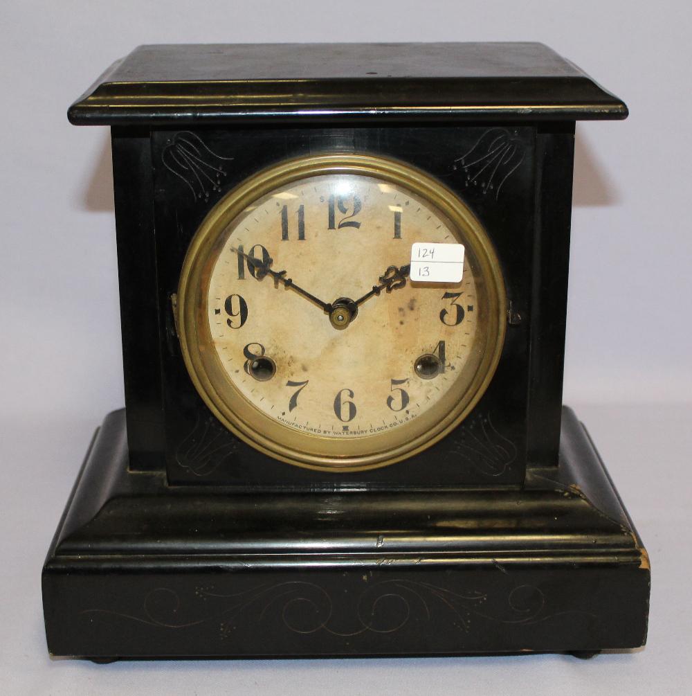 Waterbury Black Enameled Wood Mantle Clock (1 of 4)